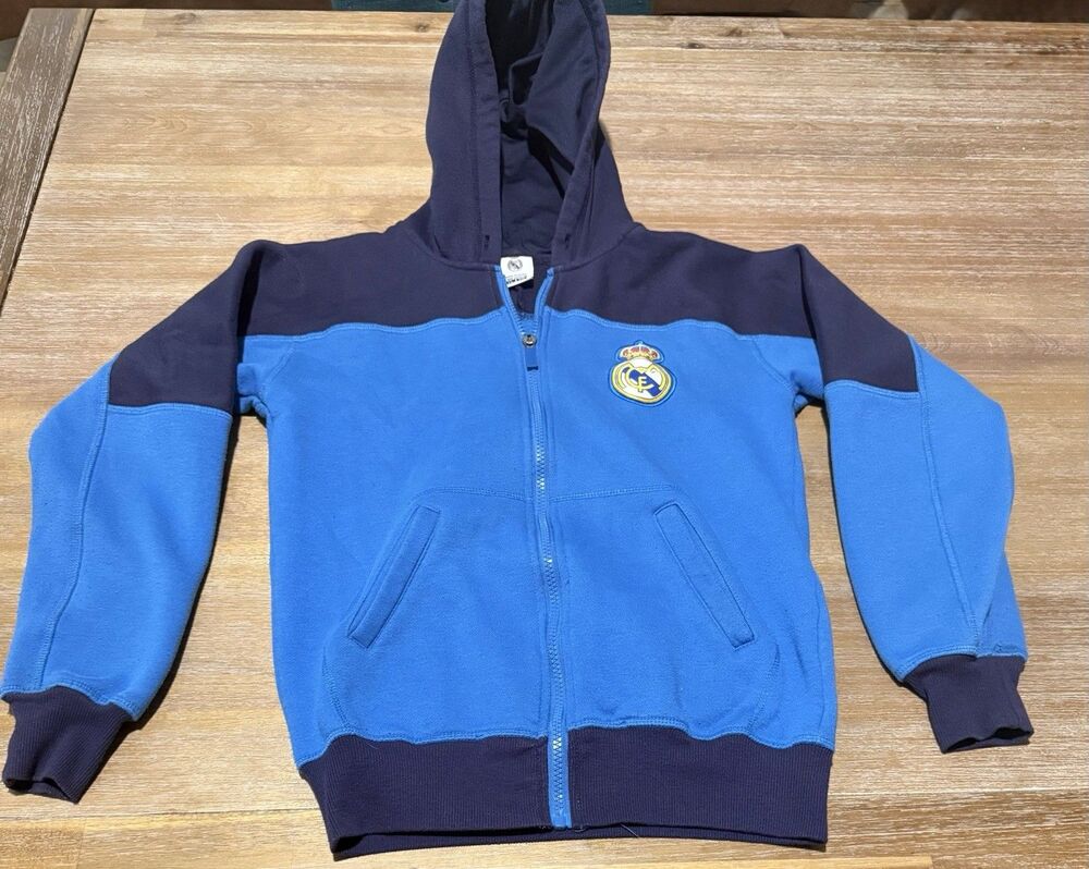 Real Madrid Soccer Youth Kids Blue & Navy Zip Hoodie Sweatshirt Large